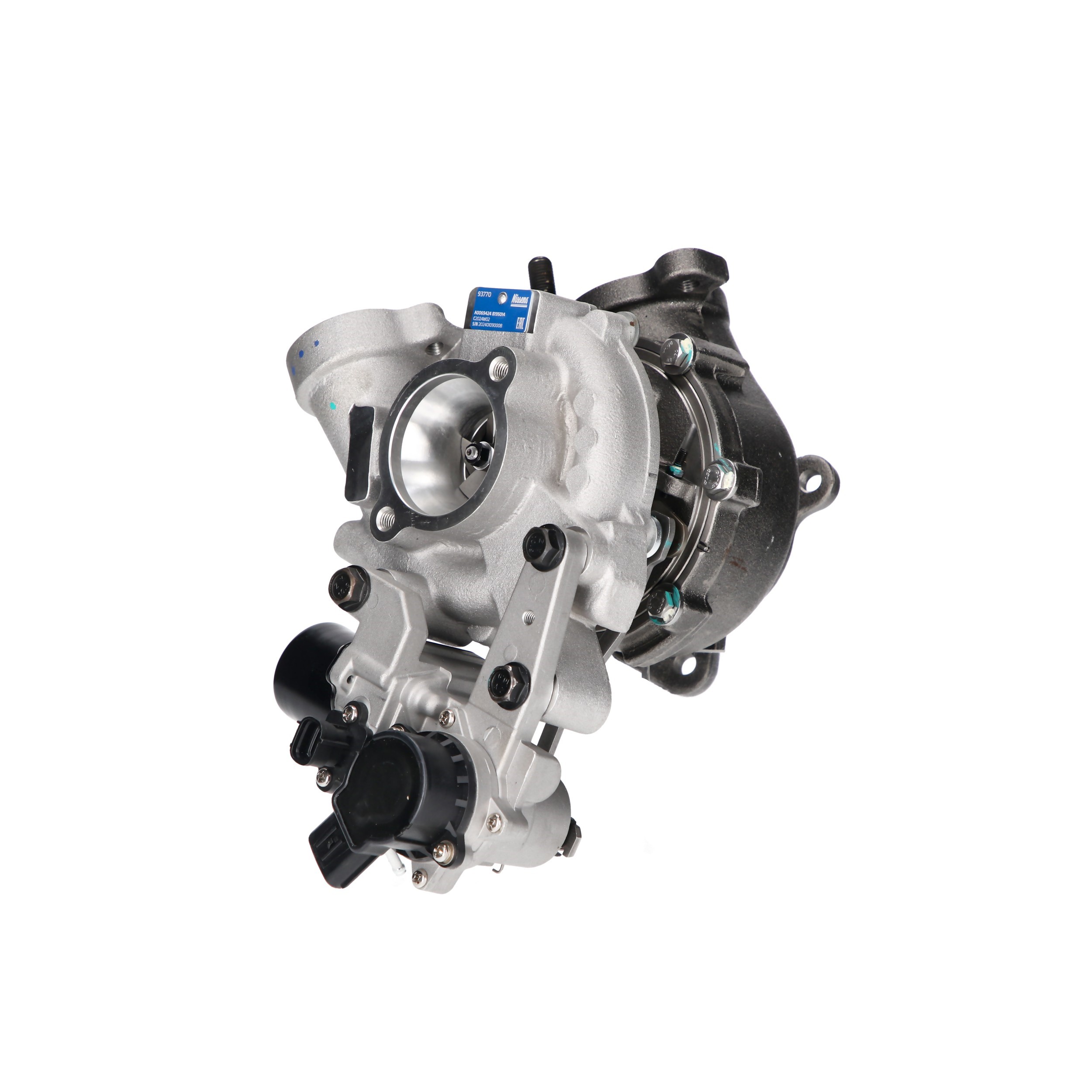 NISSENS 93770 išmetimo turbokompresorius, aušinama alyva, aušinamas vandeniu, elektr., su tarpikliais / sandarikliais, be išmetimo kolektoriaus